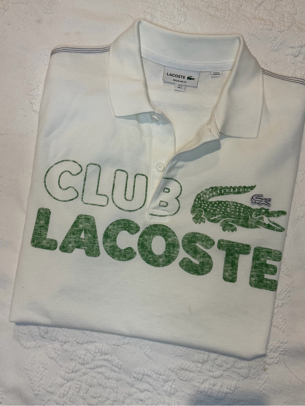 Lacoste White Polo with Green Club Logo